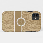 Caramel Monogrammed Damask iPhone 5 Coque (Dos (Horizontal))