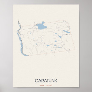Caratunk, Maine Plan de rue Poster – Établi en 197