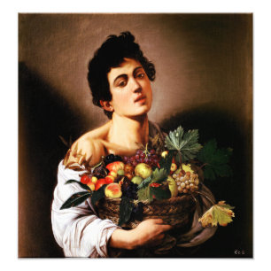 Caravaggio Boy met een mand fruit Foto Afdruk