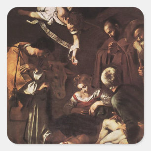 Caravaggio - Nativiteit met St Francis & St Lawren Vierkante Sticker