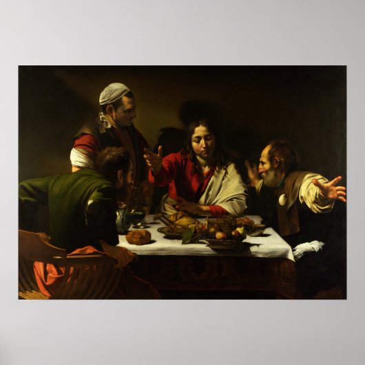 Caravaggio - Supper at emmaus 1602 Poster (Voorkant)
