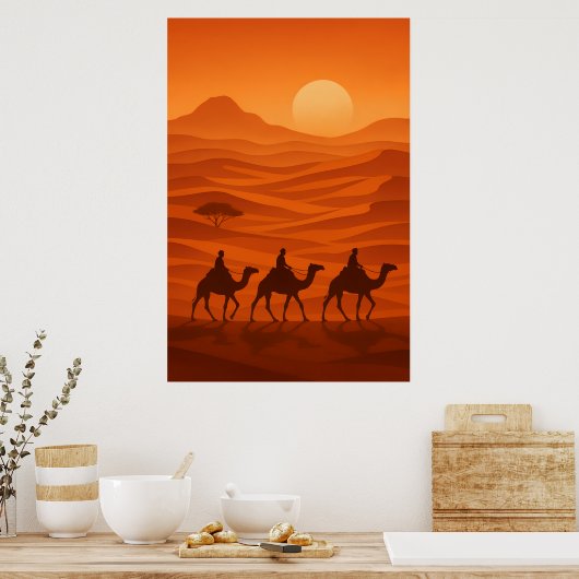 "Caravane du Soir | Désert Silhouette Art Mural (Cuisine)