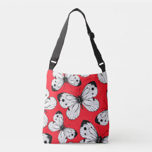 Carbisch vlinderpatroon op rood crossbody tas