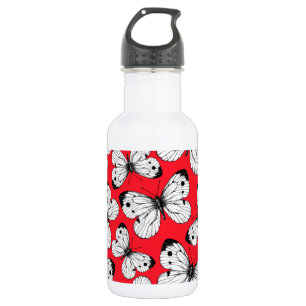 Carbisch vlinderpatroon op rood waterfles 