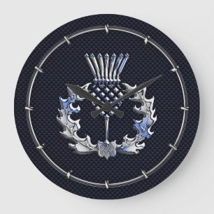 Carbon Fibre Print Silver Scottish Thistle Grote Klok