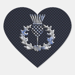 Carbon Fibre Print Silver Scottish Thistle Hart Sticker