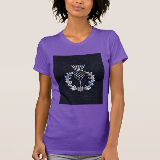 Carbon Fibre Print Silver Scottish Thistle T-shirt (Voorkant)