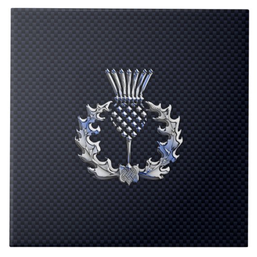 Carbon Fibre Print Silver Scottish Thistle Tegeltje (Voorkant)
