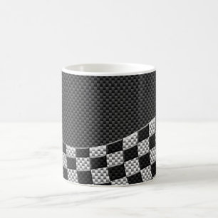 Carbon Fibre Style Racing Flag Checkers Wave Print Koffiemok