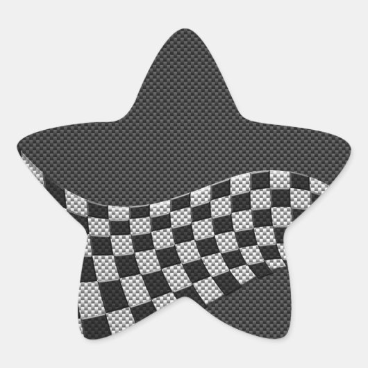 Carbon Fibre Style Racing Flag Checkers Wave Print Ster Sticker (Voorkant)