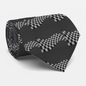 Carbon Fibre Style Racing Flag Checkers Wave Print Stropdas (Opgerold)