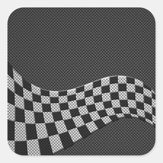 Carbon Fibre Style Racing Flag Checkers Wave Print Vierkante Sticker (Voorkant)