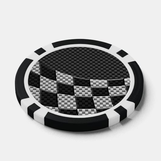 Carbon Fibre Style Racing Flag Wave Print Poker Chips (Enkel)