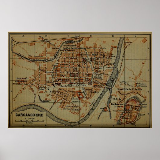  Carcassonne France Map (1895) Poster (Voorkant)