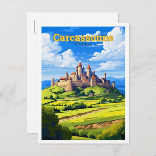 Carcassonne Frankrijk Reizen Illustratie Briefkaart (Voorkant / Achterkant)