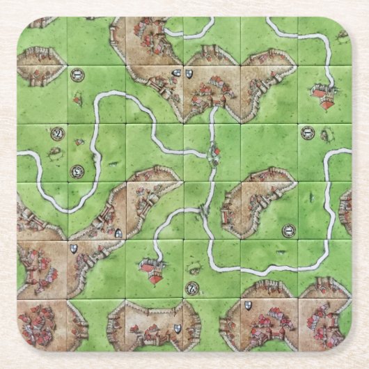 Carcassonne Tile Vierkante Kartonnen Onderzetter (Voorkant)