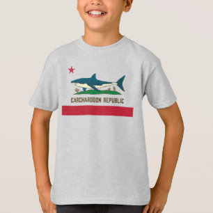 Carcharodon Republic California Flag White Shark T-shirt