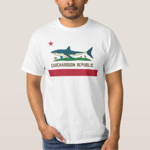 Carcharodon Republic California Flag White Shark T-shirt