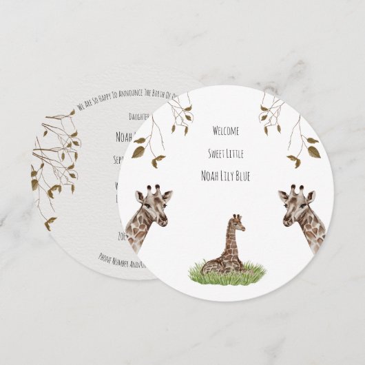 Card (Circle) - Birth Announcement Giraffe Kaart (Voorkant / Achterkant)