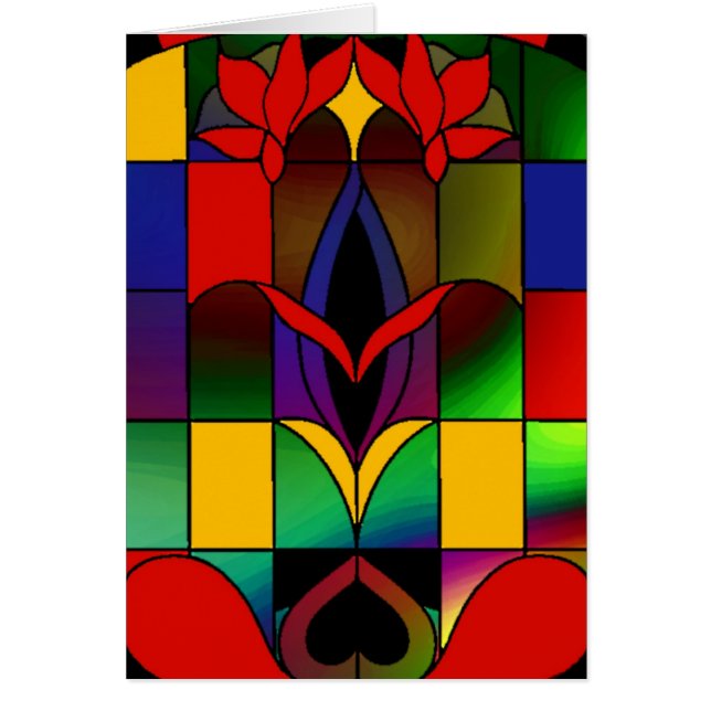 Card Vintage Art Stained Glass Window Red (Devant)