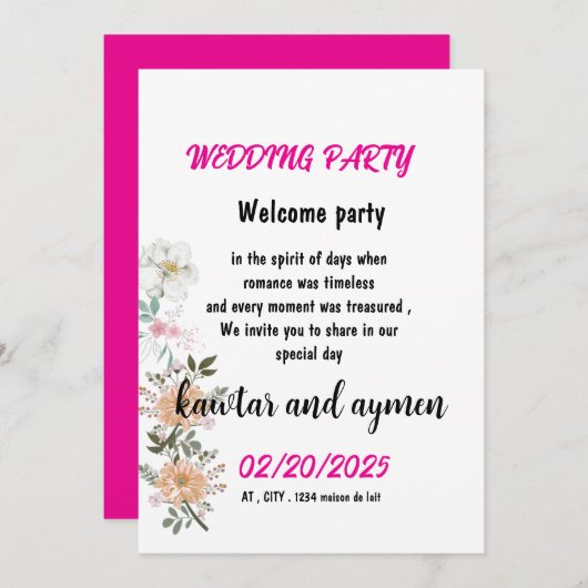 card wedding invitation simple (Devant / Derrière)