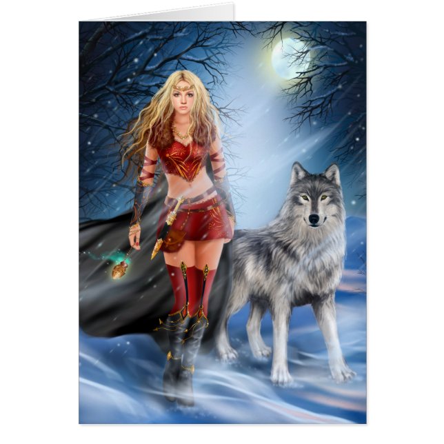 Card Winter Warrior Princesse et loup (Devant)