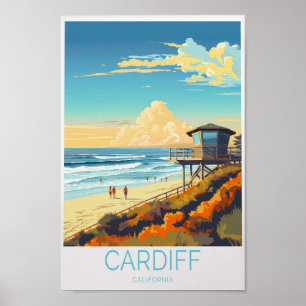 Cardiff California Travel Poster, Cardiff Surfen Poster