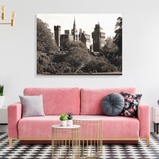 Cardiff Castle II - Sepia Canvas Afdruk (Insitu (Woonkamer))