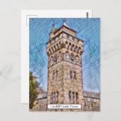 Cardiff Castle Tower Abstracte digitale kunst Briefkaart (Voorkant / Achterkant)