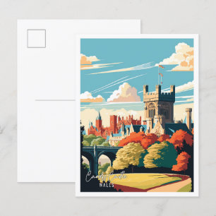 Cardiff Castle Wales vintage reisillustratie Briefkaart