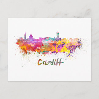 Cardiff skyline in waterverf briefkaart