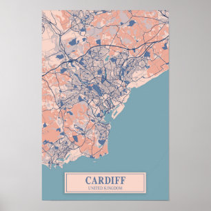 Cardiff Verenigd Koninkrijk Winderige Stad Kaart R Poster