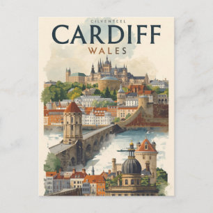 Cardiff Wales Antiek Retro Reizen Briefkaart