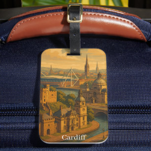 Cardiff Wales UK Retro Art Bagagelabel