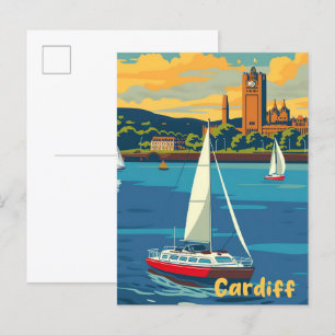 Cardiff Wales Vintage Retro Reizen Illustratie Briefkaart
