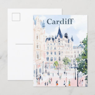 Cardiff Wales Waterverf Schilderij Reizen Briefkaart