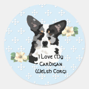 Cardigan Welsh Corgi, Blue w/White Diamonds Ronde Sticker