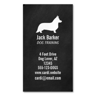 Cardigan Welsh Corgi Dog Silhouette Verticaal Magnetisch Visitekaartje