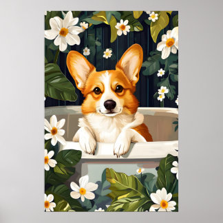Cardigan Welsh Corgi In Badposter, Grappige Hond Poster