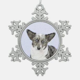Cardigan Welsh Corgi Painting - Original Dog Art Tin Sneeuwvlok Ornament