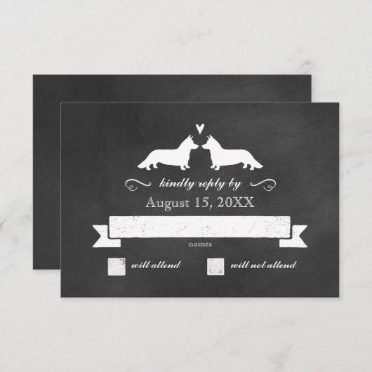 Cardigan Welsh Corgi Silhouettes Mariage RSVP (Devant / Derrière)