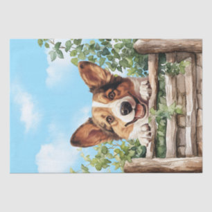 Cardigan Welsh Corgi Waterverf Dog Peeking Over F Tissuepapier