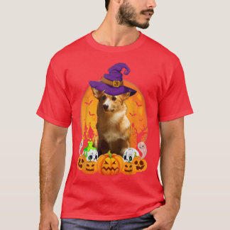 Cardigan Welsh Corgi Witch Pumpkin Halloween Dog L T-shirt