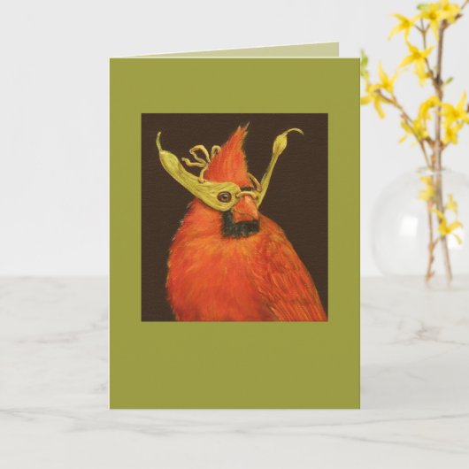 cardinal avec carte de masque de graine d'érable (Fleur jaune)