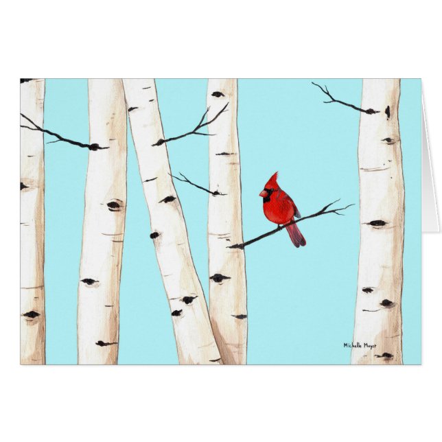 Cardinal avec des arbres de bouleau (Devant horizontal)