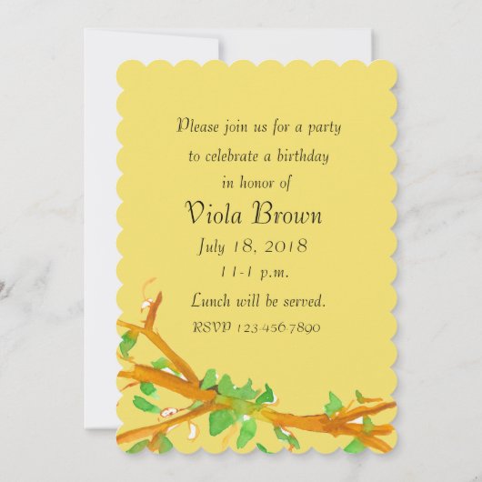 Cardinal Bird Anniversaire Fête Invitation Jaune (Dos)