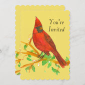 Cardinal Bird Anniversaire Fête Invitation Jaune (Devant / Derrière)