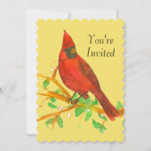 Cardinal Bird Anniversaire Fête Invitation Jaune (Devant)