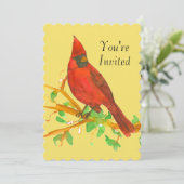 Cardinal Bird Anniversaire Fête Invitation Jaune (Debout devant)