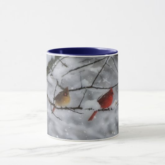 Cardinal Bird Couple in Snow Tree Nature Mug (Centre)